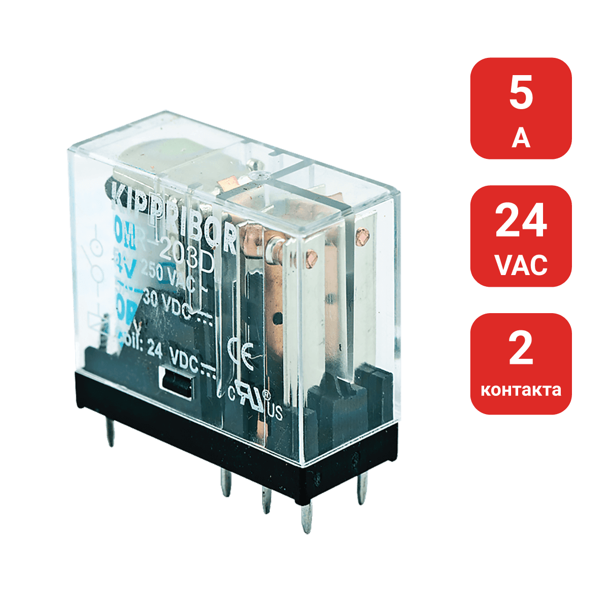 2-конт. реле, 24VAC, ток 5А MR-203.A